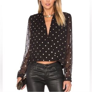 NWT Lovers + Friends Black Gold Polka Dot Whisper Blouse shirt top